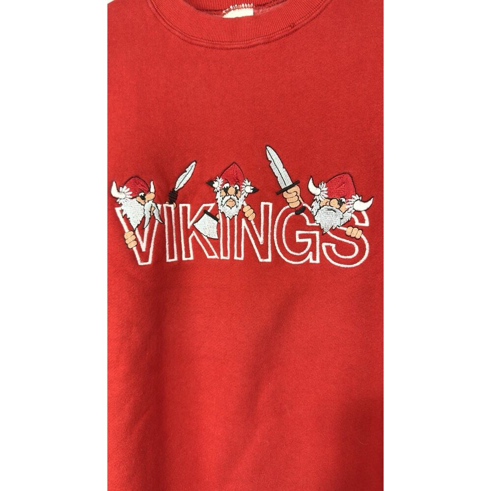 Vintage Fruit of the Loom Heavy Cotton Vikings Embroidered Sweatshirt Red L - Picture 3 of 6